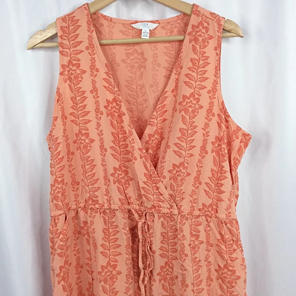 Time and Tru Women's Tank Dress Size Large Floral‎ V-Neck Sleeveless Tie Waist